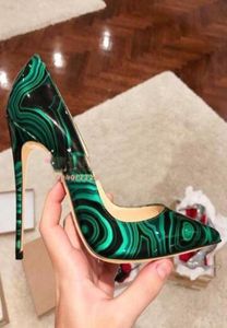 Fashion Women Pumps Green Black Malachite Patent High Heel Shoes Boots 120mm echt leer3296268