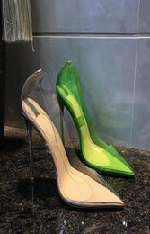 Fashion Women Pumps Nude Patent Cuir Clear Pointy Toe High Heels Pearls Shoes Mark With Box New PVC Dress Chaussures 12 10 8CM7837289