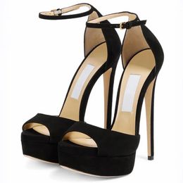 Mode Femmes Pompes Plate-forme Max 150 mm Sandales en cuir suédé Italie Cheville Sling Peep Toes Designer Été Fête De Mariage Talons Hauts Sandal Box EU 35-43