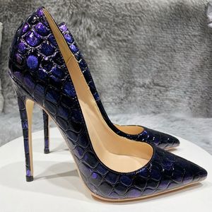 Moda libre mujeres bombas púrpura azul marino charol punta tacones altos tacón fino 12 cm 10 cm 8 cm stiletto stripper tacones mujeres zapatos