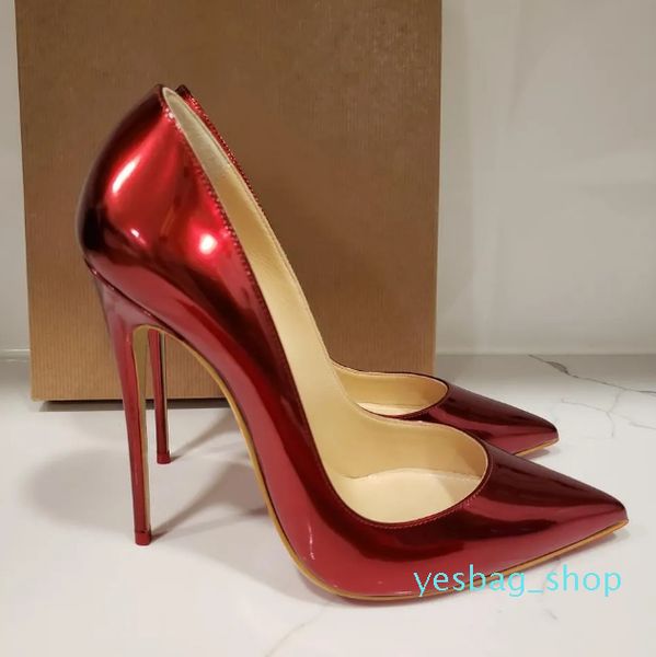 Livraison gratuite mode femmes pompes rouge en cuir verni bout pointu pointes chaussures à talons hauts pompes à talons aiguilles tout neuf 12 cm grande taille