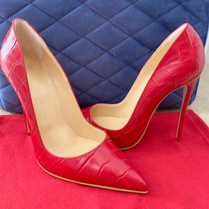 Gratis mode vrouwen pompen rood gedrukt puntige teen stiletto hoge hakken sandalen schoenen laarzen bruid bruiloft pumps stripper hakken 12cm