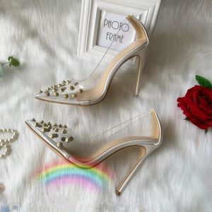 Gratis verzending mode vrouwen pompen sexy dame wit transparante pvc duidelijke patent punt teen bruid bruiloft schoenen hoge hakken 12 cm 10 cm dun