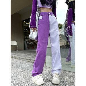 Mode femmes jeans violets taille haute vêtements jambe large denim fermeture éclair bleu streetwear jeans personnalisés irréguliers jeans de créateur pour femme