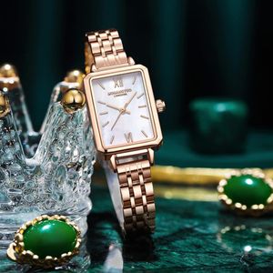 Mode femmes montre à quartz rétro montre carrée français petit disque en acier inoxydable bracelet en or montre-bracelet dames montres cadeau pour wif242T