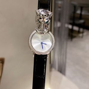 Mode femmes montres à Quartz tête de léopard Panthere montre Stingray cuir rond 40 diamants montre-bracelet dame panthère horloge