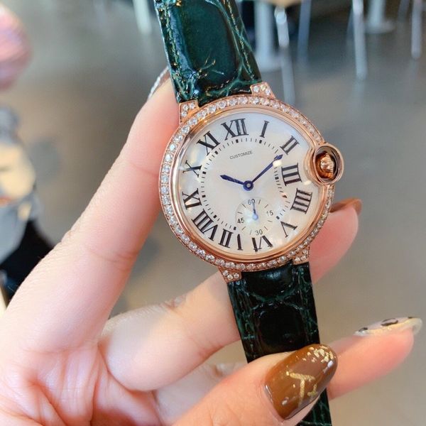 Relojes de pulsera de cuarzo de moda para mujer, pulsera de cuero con números romanos, cronómetro de concha de madreperla para mujer, reloj femenino de 36mm