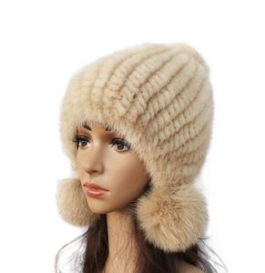 Fashion Women Real Mink Hat Winter Warm Mink Fur Knit hoeden vrouwen bont bal cap Q1905293389472