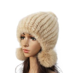 Fashion Women Real Mink Hat Winter Warm Mink Fur Knit hoeden vrouwen bont bal cap Q190529237H