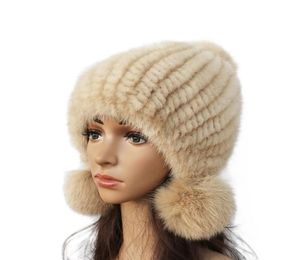 Mode femmes réel vison chapeau hiver chaud vison fourrure tricot chapeaux femmes fourrure casquette Q1905292618138