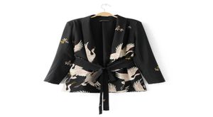 Fashion Women Red Crowned Crane Printing Kimono Style Jacket Casual Long Sleeve Coat Vintage geknoopte riem losse tops C215 2011125143716