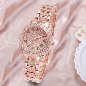 Mode femmes strass montre Bling décontracté dames femme Quartz or montre cristal diamant pour horloge des femmes