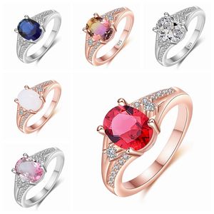 Mode femmes anneaux couleur or Rose cristal incrusté anneaux mariage fiançailles bandes bijoux classiques fille anniversaire