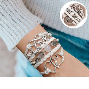 20 unids/lote de pulsera de cuero con brazalete retro para mujer a la moda, pulsera tejida de múltiples capas con alas de amor encantadoras, regalo de fiesta