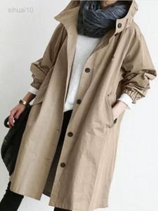 Mode femmes automne décontracté à manches longues à capuche mi-long manteau lâche coupe-vent printemps surdimensionné Code femmes Trench Coat L220725