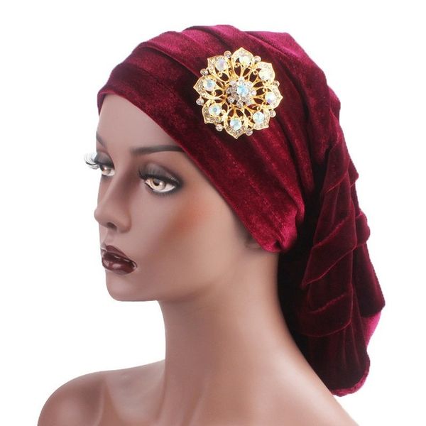 Mode femmes automne hiver coiffure accessoires femmes fleur décoration longue queue casquette élégant plissé velours chapeau fête casquette