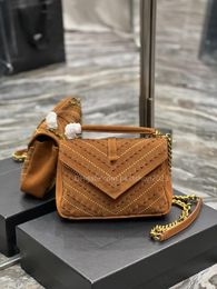 Mode dameszak flap tas emmertas crossbody tas schoudertas handtas straat fotografie goden klinknagel frosted bruin 24*17*6 cm