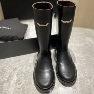 Mode Dames Zwarte Lesther Boots Slanke Half Rain Boots Designer Schoenen