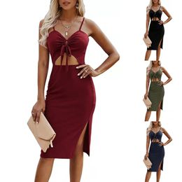 Vestido ajustado de moda para mujer Estilo recortado sexy Halter ightclub Fiesta Vestido de noche Sin mangas Cuello en V Estampado Faldas de verano Tallas grandes S-3XL