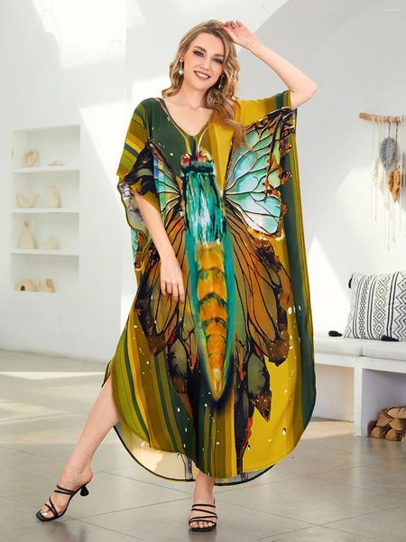 Fashion Women's Bohemian Chic imprimé en vrac lâche Kaftan Summer Holiday Robe Bathing Cover Up Lounge Wear House House Robe Q1635