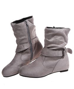 Bottes de mode pour femmes bottes de mode en daim et veau automne talon bas couvre-pied bottes à plate-forme de vent britannique grande taille pour les filles chaussures de fête 35-43