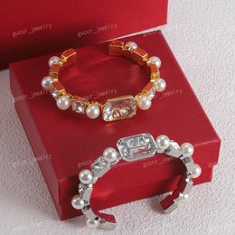 Mode, bracelet femme, Cristal, Perle, Classique, bracelet de créateur, or/argent, luxe, haut de gamme de haute qualité, design semi-ouvert, il s'adapte à toutes les tailles de tour de main