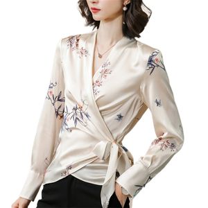 Camisa de gasa de moda para mujer, diseño de bordado de seda de verano, cuello alto, manga larga, combina con todo 210520