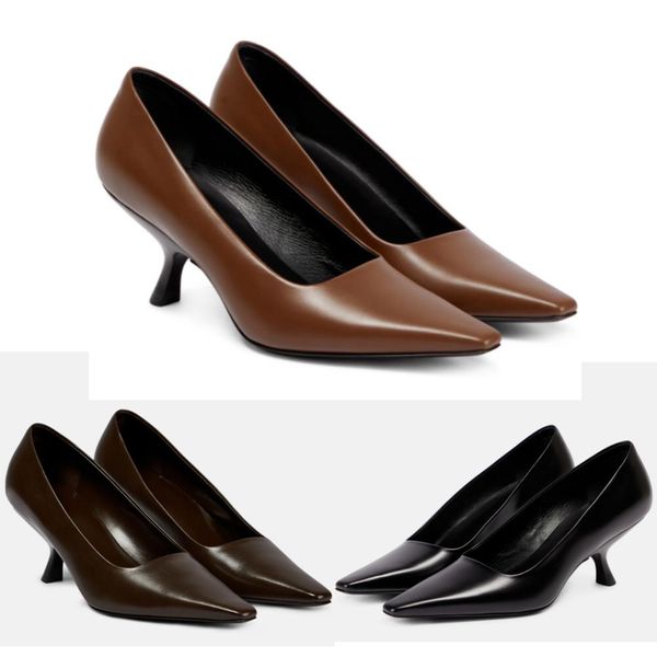 Chaussures habillées pour femmes à la mode design minimaliste Kitten pompe à eau en cuir de veau italien carré pointu incurvé petits talons hauts fête de mariage professionnelle EU35-41