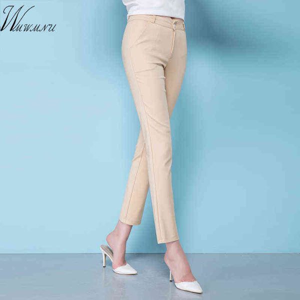 Pantalon extensible OL élégant pour femmes de mode grande taille dames taille élastique pantalon décontracté femme bureau travail coton 211124