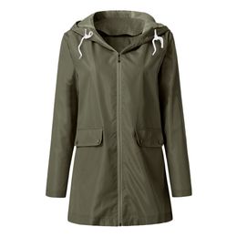 Moda-Moda para mujer con capucha al aire libre color sólido chaqueta con cremallera transpirable impermeable con capucha impermeable a prueba de viento chaqueta deportiva