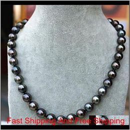 Collier de perles naturelles noires de Tahiti de 8 à 9 mm pour femmes à la mode 18" Bjoa5 Hxgsf