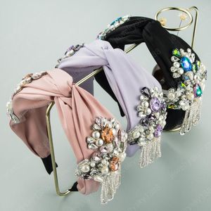 Mode Dames Hairband Fringed Pearls Rhinestone Bloem Hoofdband Kruis Knoop Hoofddeksels Haaraccessoires