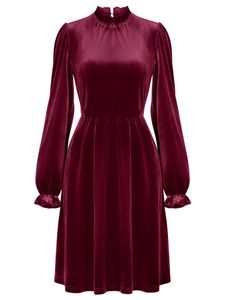 Fashion Women's Independent Station grensoverschrijdende casual high necy fluwelen vaste kleuren taille jurk