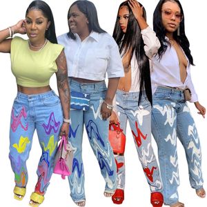 Mode Dames Jeans Womens Bell-bottomed Pan Digital Printing Populaire Losse Stijl Broek Dames 2023 Herfst Outfits Dameskleding 2683