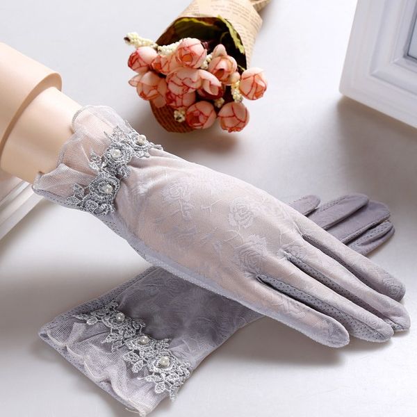 Gants de protection solaire en dentelle pour femmes, gants de conduite antidérapants anti-uv pour dames, gants en dentelle sexy pour filles, gants pour écran tactile