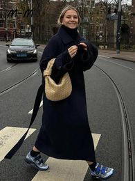 Модное женское свободное шерстяное длинное пальто, элегантные куртки с нерегулярными лацканами на шнуровке, осень-зима 2023, теплое женское уличное пальто 240105