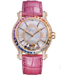 Fashion Women's Mechanical Watch Rose Gold vergulde kast 2892 Super Beweging wijzerplaat kleur diamant ingelegd 36 mm krokodil riem gelukkige regenboog Leisure luxe horloge