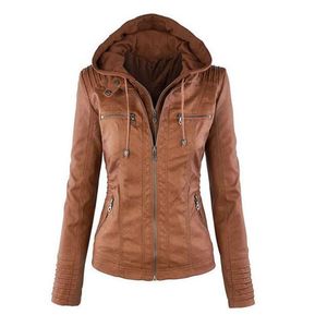 Mode-veste en cuir PU pour femmes à capuche revers poches zippées vestes amovibles manteau grande taille S-7XL livraison gratuite