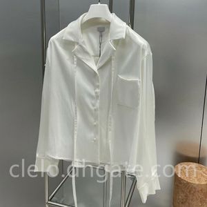 Chemisier à ruban pour femme à la mode Chemise en soie avec logo brodé pour femme Chemisier blanc noir SML