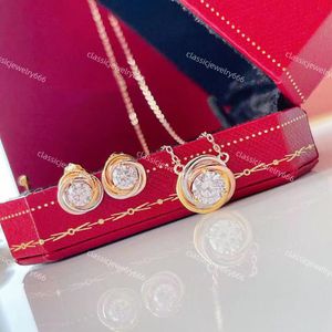 Mode dames ronde hanger ketting set merk charme gouden sieraden vakantie cadeau diamanten kleine oorbellen met doos