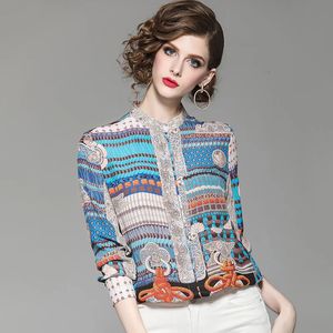 Mode Damesoverhemd Elegante damesblouse met lange mouwen Print Casual vrouwelijke tops 100% pure echte zijde Damesoverhemden Blouses Losvallend 240127