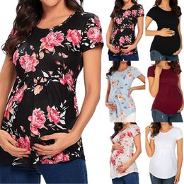 Moda Camisa para mujeres Maternidad Floral Floral Enfermería Tops Lactancia materna Doble capa suave Capa de manga corta Copa de embarazo L2405