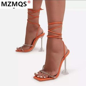 Mode chaussures pour femmes bout ouvert PVC Transparent talon haut sandales à talons compensés sangle croisée talons peau de serpent strass robe