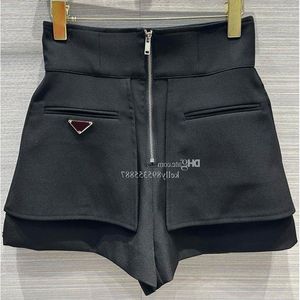Mode dames shorts pocket driehoek hoog taille ontwerp zwarte mode rits ritsjgcko