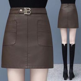 Mode Femmes Jupes Cryptographique Vintage PU Cuir Min Robes Tenues Gothique Noir Jupe Bas Streetwear Vêtements Ceinture Lastique Pantalon Large