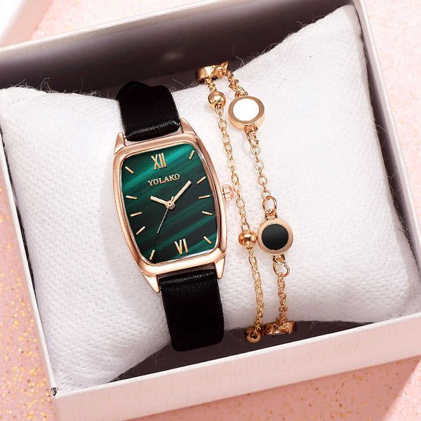 Reloj de cuarzo con esfera de mármol de imitación verde analógico de banda de cuero pequeña para Mujer a la moda, relojes de Mujer para Mujer