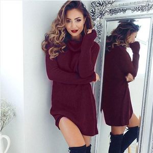 Mode femmes pull décontracté Sexy à manches longues pull col roulé chandails manteau chemisier automne hiver dames femmes Dress1