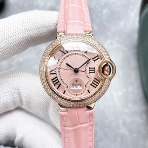 Fashion Women's Watch 33mm kwartsbeweging 316 roestvrijstalen riem saffier spiegel spiegel Sun Moon Life Waterdichte luxe horloges kijkt roze ontwerper AAA