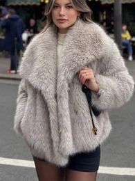 Mode femmes hiver fausse fourrure manteau à manches longues poches boutons couverts revers femme pardessus chaud moelleux femmes manteaux 240124