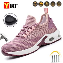 Fashion Femmes Sécurité Chaussures Légères Bottes de travail confortables pour Ladys Indestructible Anti-Smashing Construction Sneakers Pink 240410